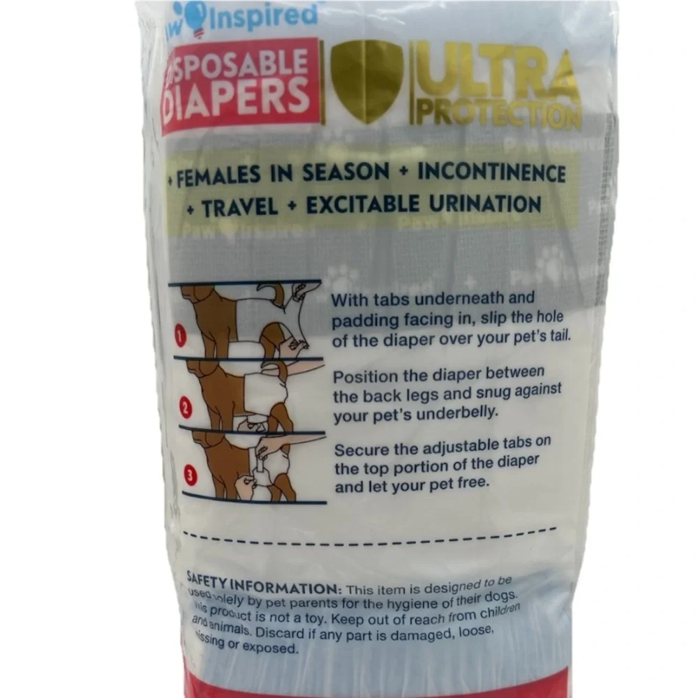 Paw Inspired 32ct Ultra Protection Disposable Dog Diapers Size Medium NIP